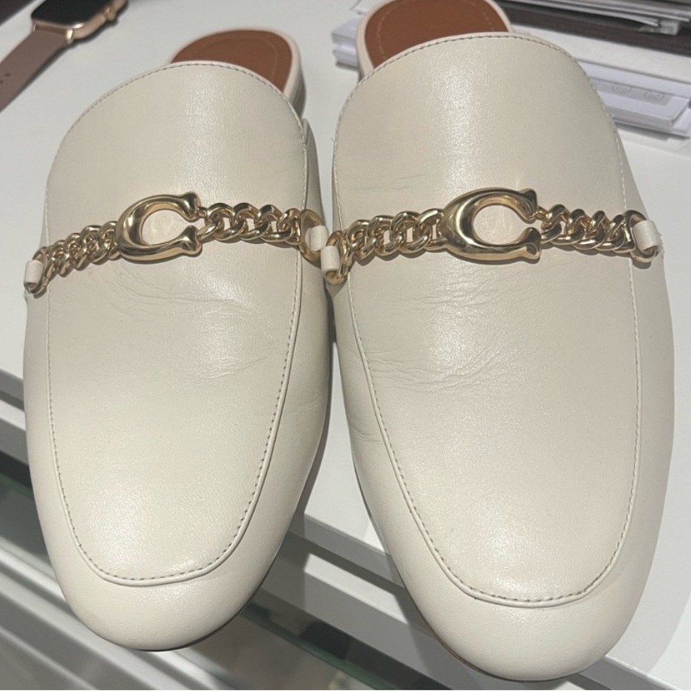 Coach Mules with Gold Chain Accent